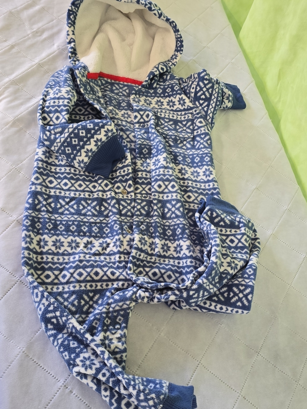 Carter's Blue and White Fair Isle Hooded Footed Romper
